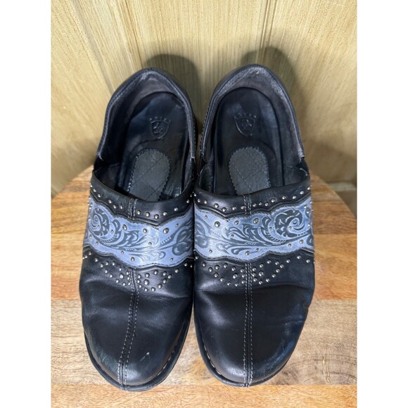 Ariat Womens Size 9.5 Black/Gray Leather Mules Clogs Ashland Western - Picture 3 of 6